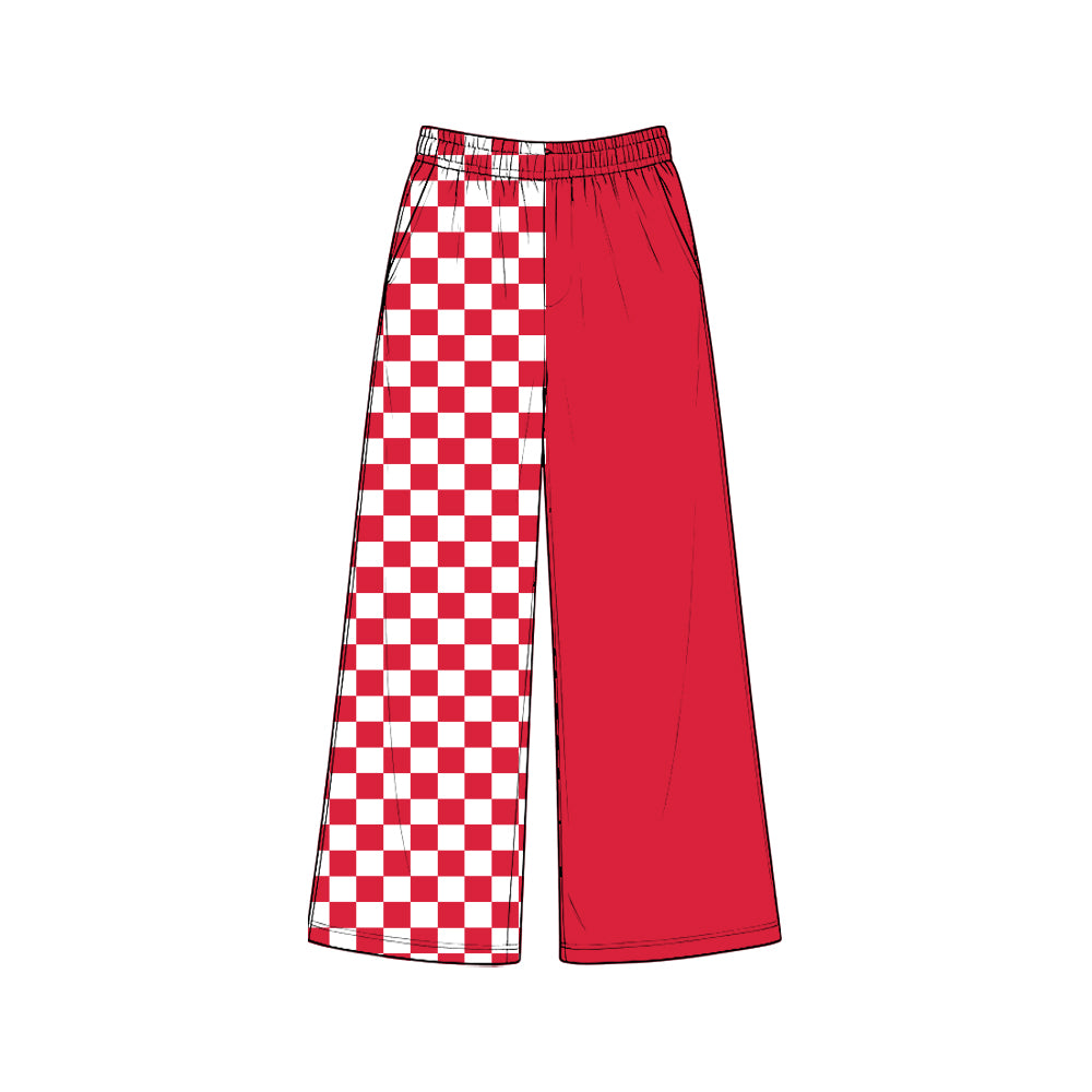 (Custom Design Preorder MOQ 5 Each)Teams Checkered Leopard Print Girls Straight Pockets Bottom Pants Sisters Wear