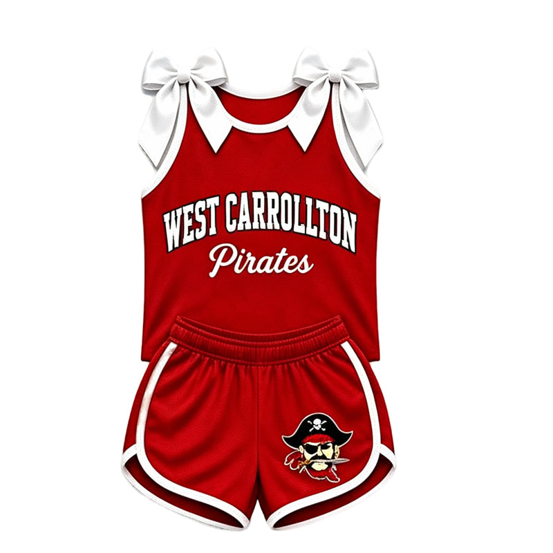 (Custom Design Preorder MOQ 5) Teams West Carrollton Pirates Bows Vest Top Shorts Mommy and Me Summer Yoga Clothes Set