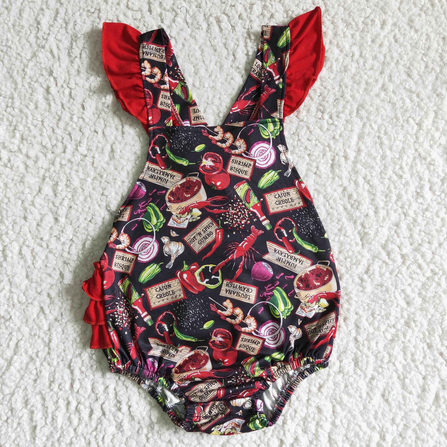 B0-9 Crayfish Food Print Baby Girls Summer Bubble Romper