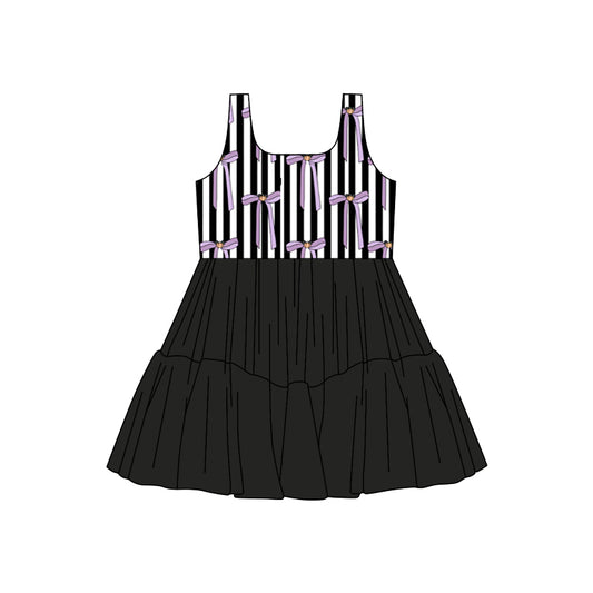 (Custom Design Preorder MOQ 5) Pumpkin Bows Stripes Girls Sleeveless Fall Tulle Dress