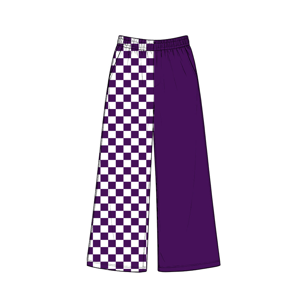 (Custom Design Preorder MOQ 5 Each)Teams Checkered Leopard Print Girls Straight Pockets Bottom Pants Sisters Wear