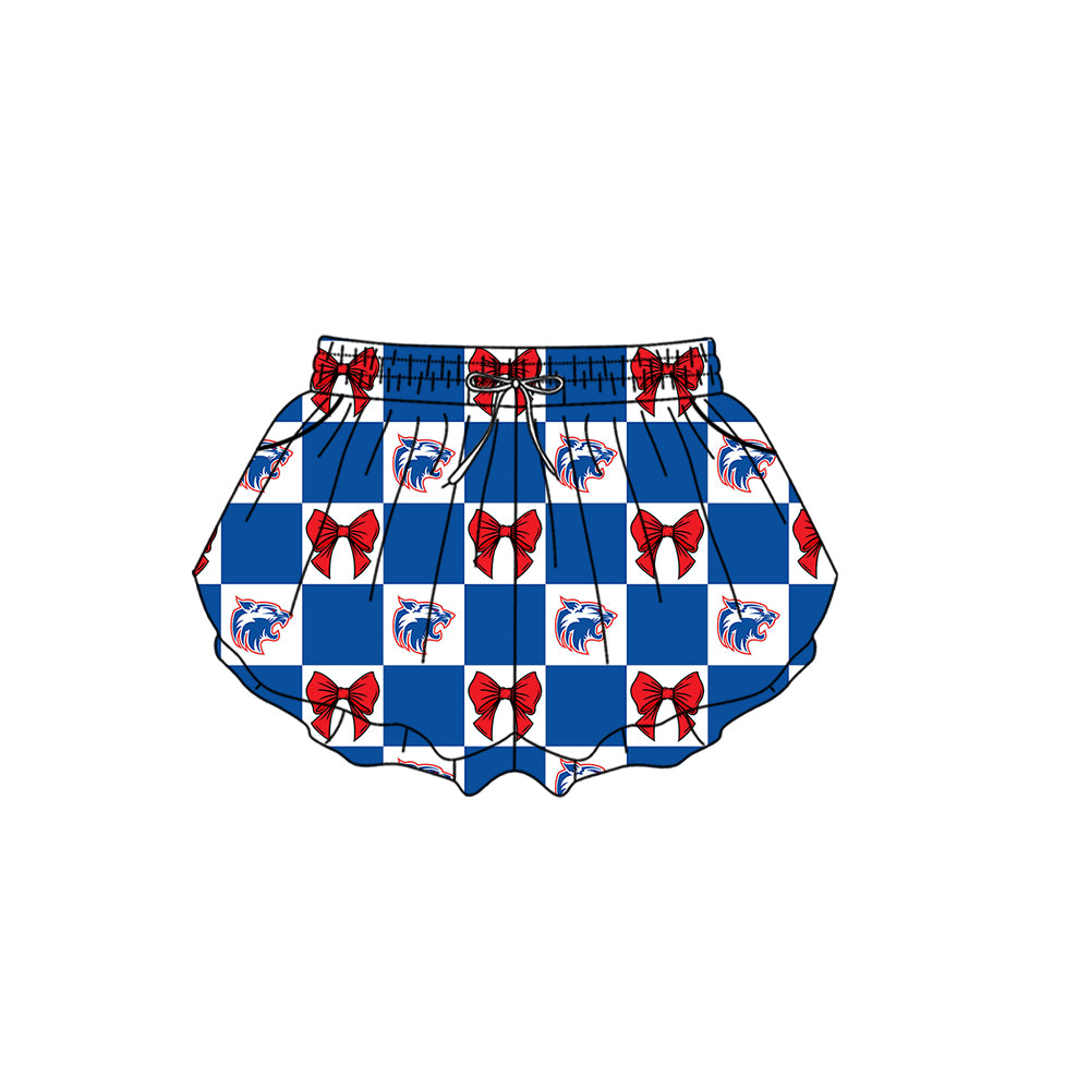 (Custom Design Preorder MOQ 5 Each Item) Teams Wildcat Bows Blue Plaid Print Kids Clothes Sibling & Family Matching Styles