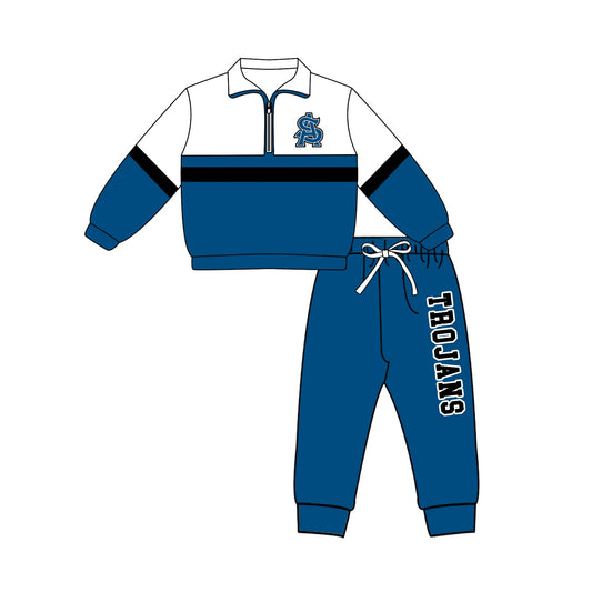 Preorder (moq 5)Baby Boys Trojans Zip Pullovers Top Jogger Pants Team Clothes Set