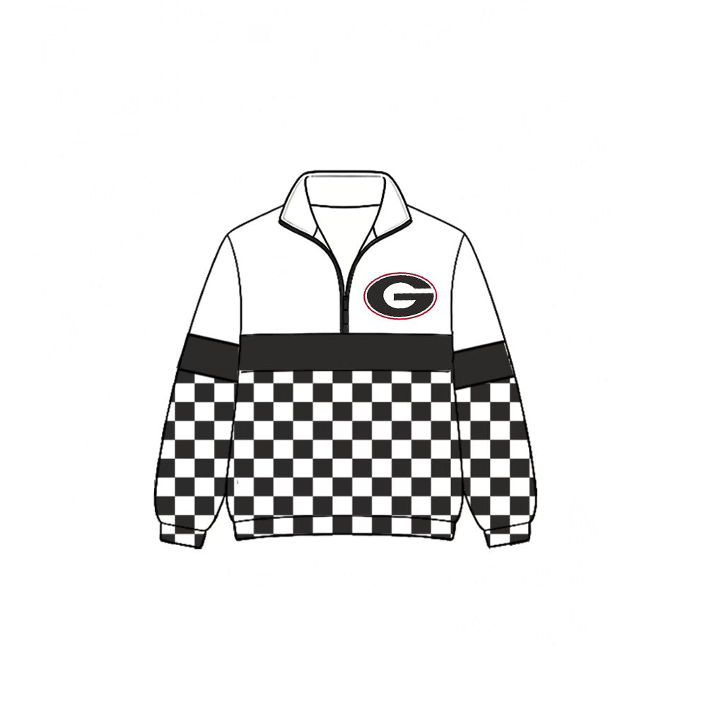 (Custom Design Preorder MOQ 5)  Teams Georgia Plaid Print Kids & Adult Long Sleeve Zipper Pullover Jacket