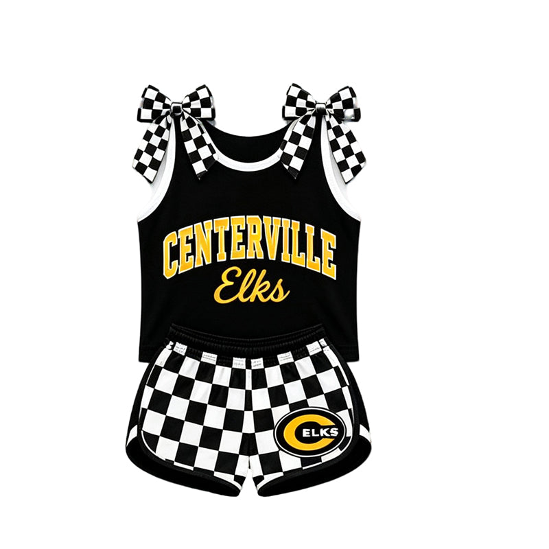 (Custom Design Preorder MOQ 5) Teams Centerville Elks Bows Vest Top Shorts Mommy and Me Summer Yoga Clothes Set