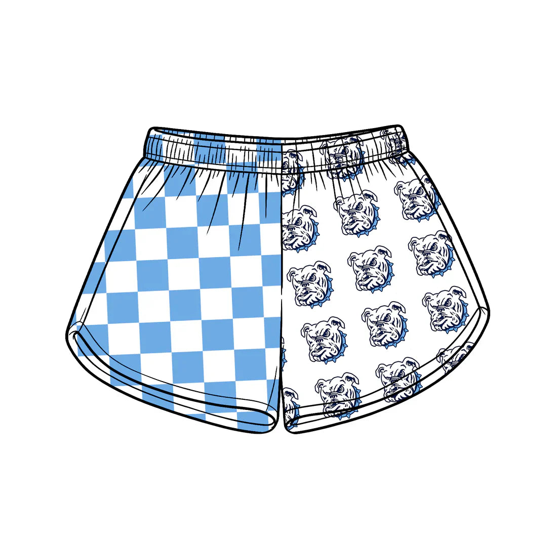 (Custom  Preorder MOQ 5) Baby Girls Blue Checked Bulldogs Team Shorts Bottom