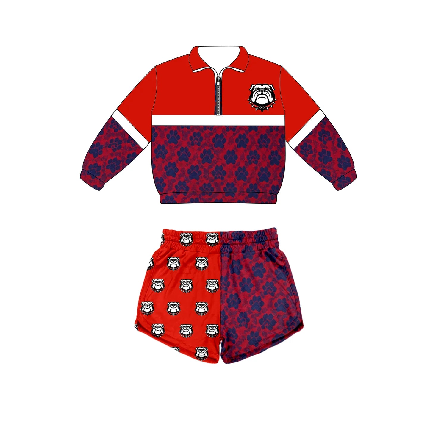 Custom moq 5 mix size summer teams Baby Plaid Long Sleeved Zip Up Top And Shorts Set