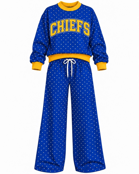 Preorder( 5  MOQ) Baby Girls Chiefs Blue Polka Dot Outfit