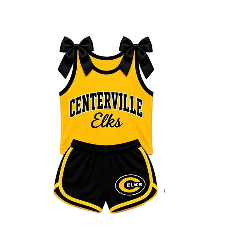 (Custom Design Preorder MOQ 5) Teams Centerville Elks Bows Vest Top Shorts Mommy and Me Summer Yoga Clothes Set