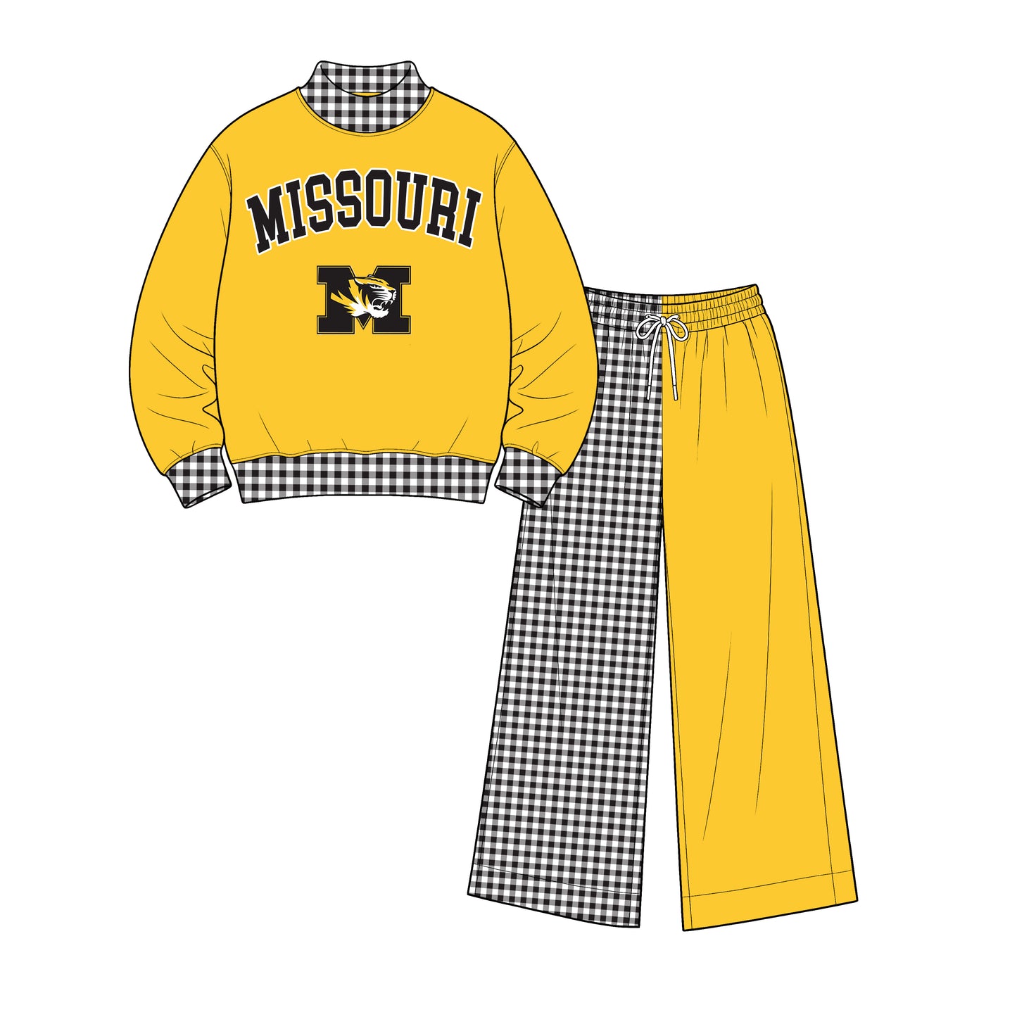 (Custom Design Preorder MOQ 5) Missouri Mock Neck  Top with Patch Wide Leg Sport Team Set