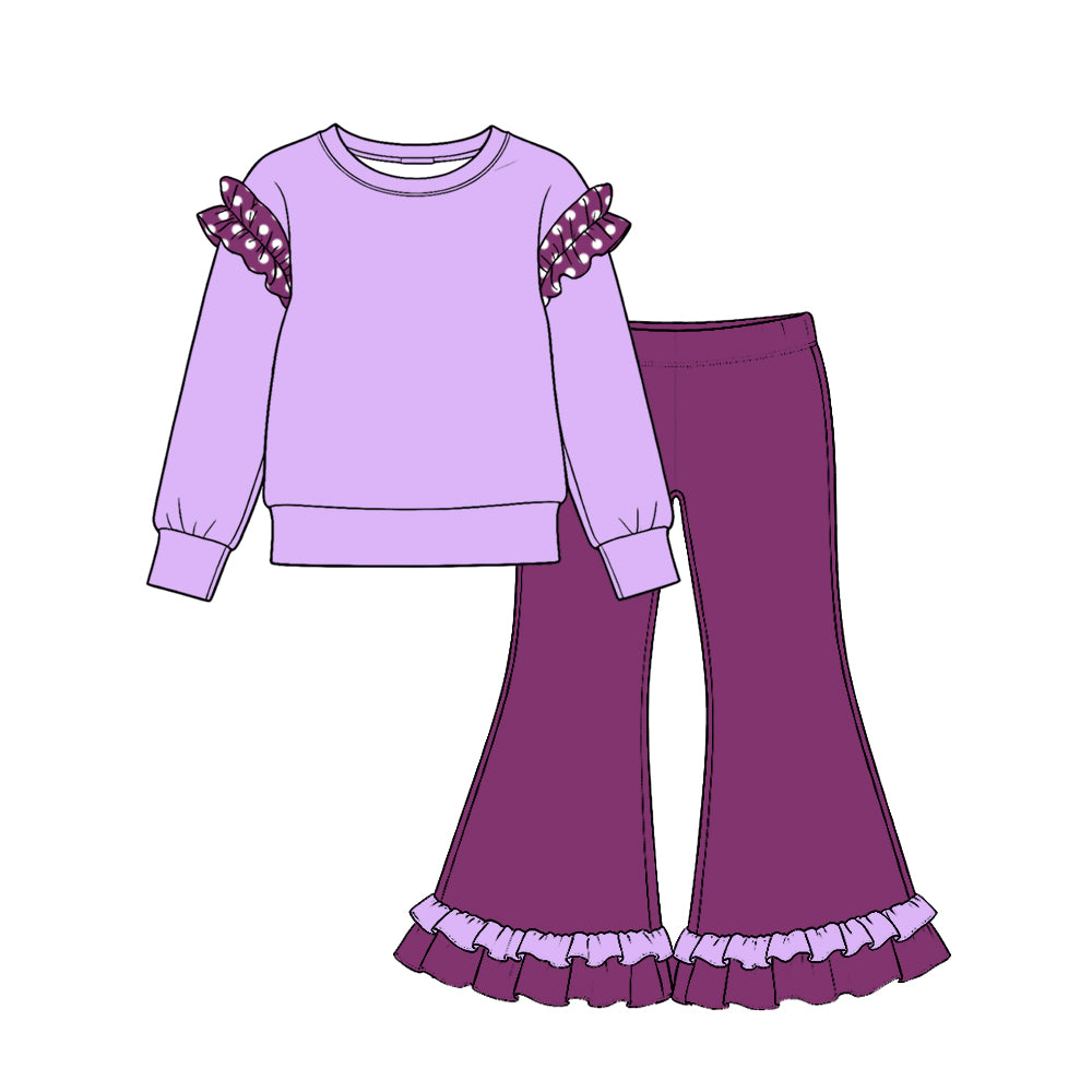 (Custom Design Preorder MOQ 5 Each) Cartoon Princess Blank Cotton Girls Ruffles Clothes Set Sisters Wear