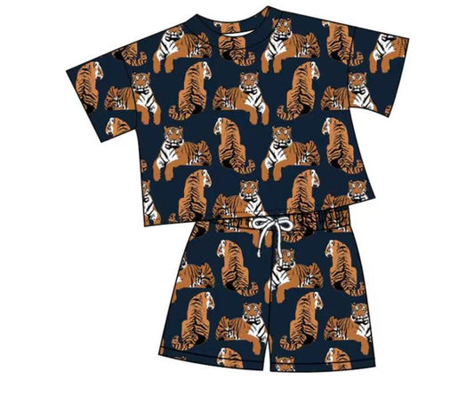 (Custom Design Preorder MOQ 5) Tiger Black Print Kids Summer Clothes Set