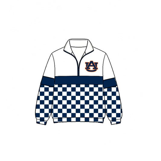 (Custom Design Preorder MOQ 5)  Teams Auburn Tigers Plaid Print Kids & Adult Long Sleeve Zipper Pullover Jacket
