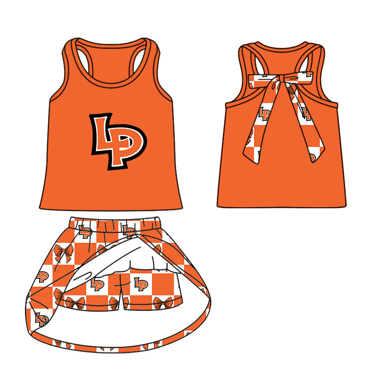 (Custom Design Preorder MOQ 5 Each Item) Teams La Porte Bulldogs Orange Plaid Print Kids Clothes Sibling & Family Matching Styles