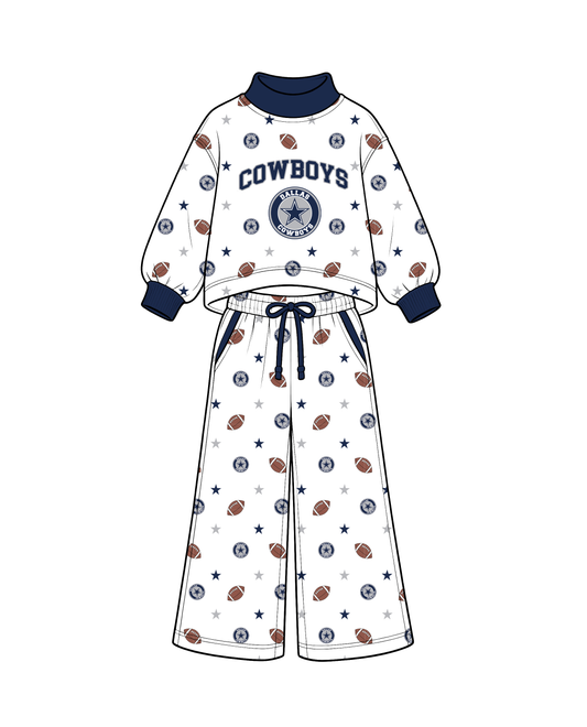 Preorder( 5  MOQ) Baby Girls Sport Team Cowboy Long Sleeve Top Pants Outfit
