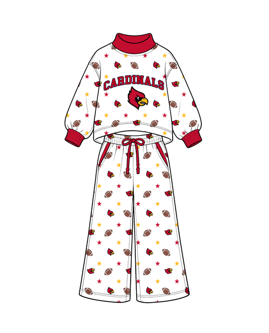 Preorder( 5  MOQ) Baby Girls Sport Team Cardinals Long Sleeve Top Pants Outfit