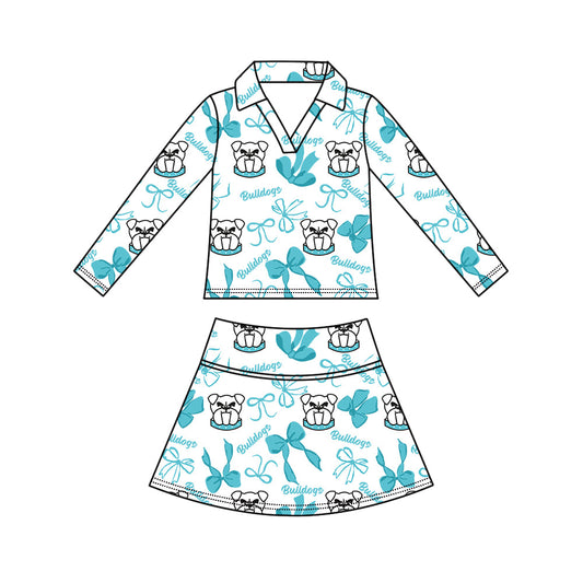 Preorder (moq 5)Baby Girls Bows Bulldogs Top Skirt Short Team Clothes Set