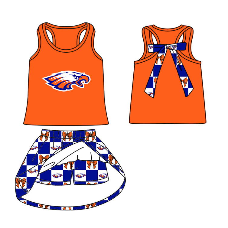 (Custom Design Preorder MOQ 5 Each Item) Teams Denver Broncos Bows Blue Plaid Print Kids Clothes Sibling & Family Matching Styles