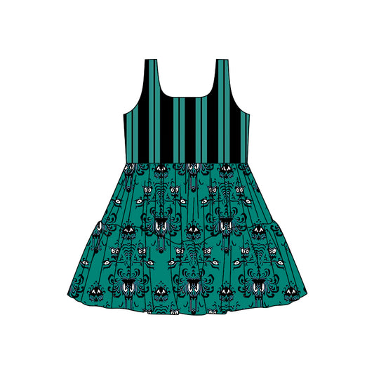 (Custom Design Preorder MOQ 5) Cartoon Haunte* Mansio* Girls Sleeveless Halloween Dress