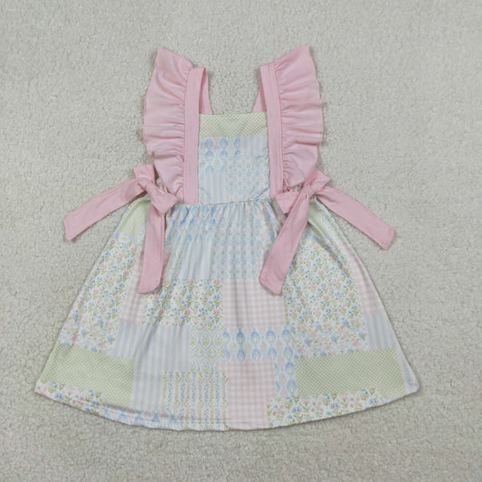 Sibling Baby Girls Flowers Checked Tunic Ruffle Shorts Clothes Set Knee Length Dress Rompers
