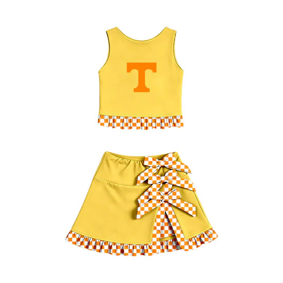 (Custom  Preorder MOQ 5) Sport Team T Vest Bows Ruffle Skirt Team Outfit