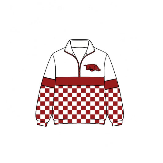 (Custom Design Preorder MOQ 5)  Teams Arkansas Plaid Print Kids & Adult Long Sleeve Zipper Pullover Jacket