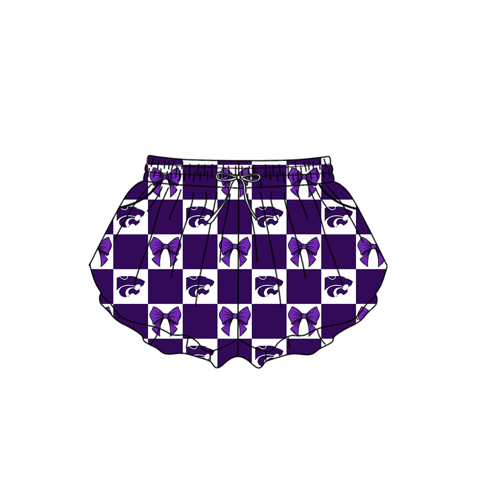 (Custom Design Preorder MOQ 5 Each Item) Teams Kansas State Wildcats Bows Purple Plaid Print Kids Clothes Sibling & Family Matching Styles