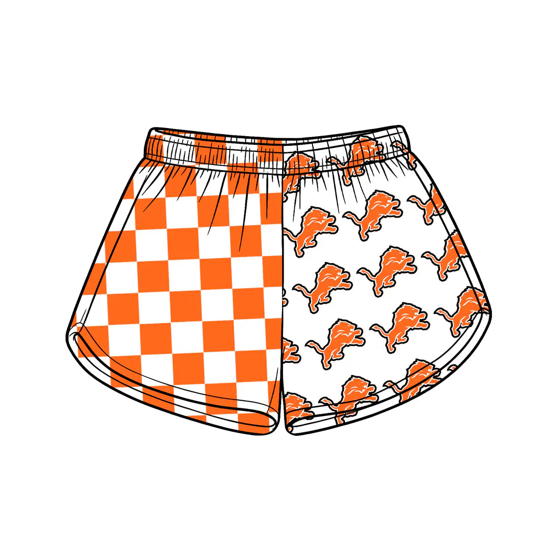 (Custom  Preorder MOQ 5) Baby Girls Orange Checked Detroit Lions Team Shorts Bottom