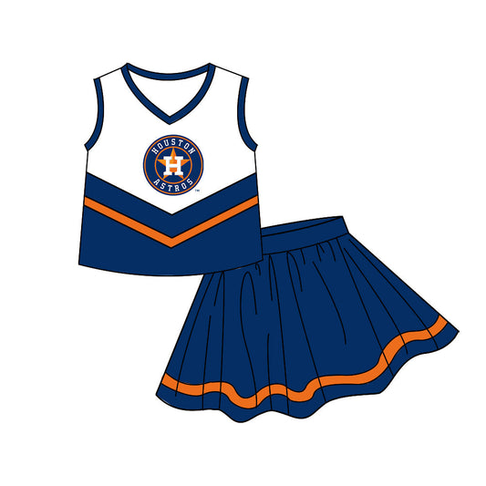 Preorder (moq 5)Baby Girls Sleeveless Houston Astros Vest Skirt Short Team Clothes Sets