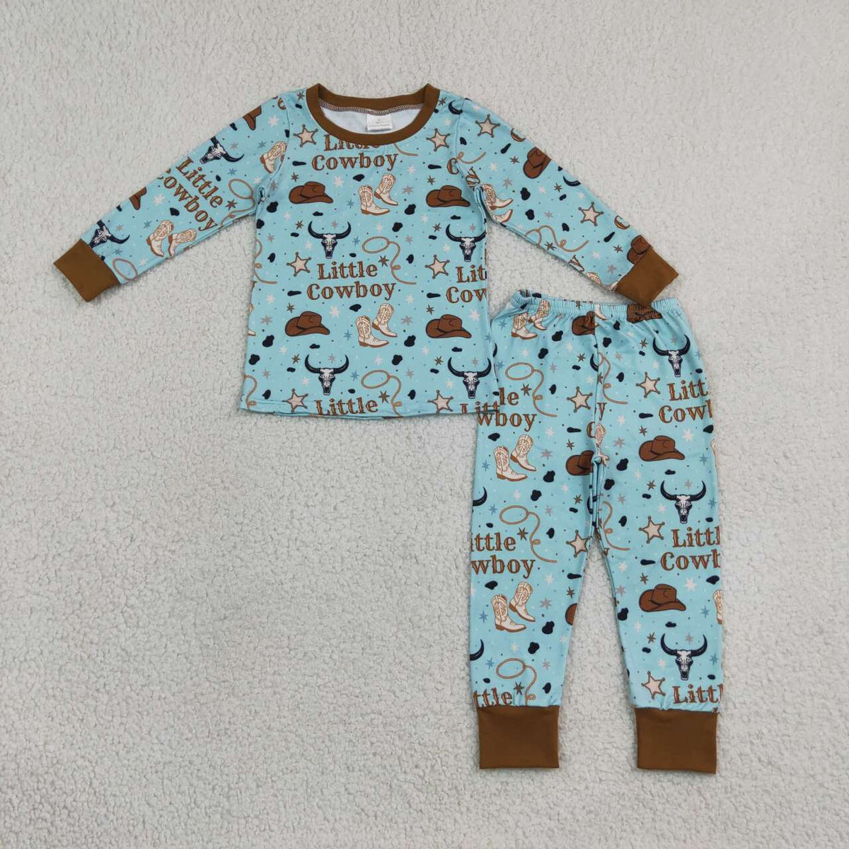 BLP1485 Little Cowboy Boots Print Boys Western Pajamas Clothes Set