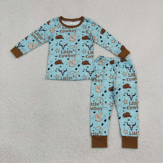 BLP1485 Little Cowboy Boots Print Boys Western Pajamas Clothes Set