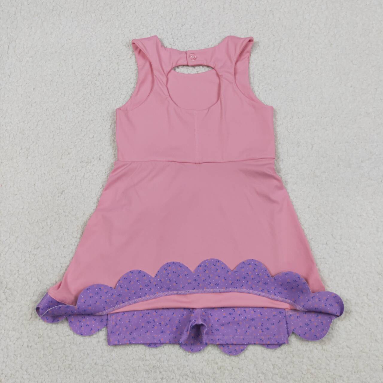 Toddler Purple Flowers Girls Pink Sleeveless Active With Purple Bow