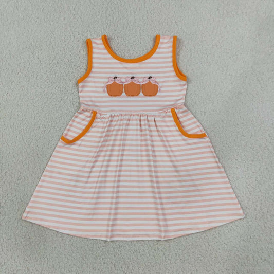 GSD4265 Pumpkin Pink Stripes Pockets Girls Fall Dress