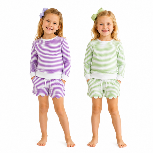Sibling Baby Girls  Striped Long Sleeve Top Scallop Shorts Active Outfit