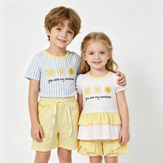 You Are My Sunshine Sibling GIrls and Boys Shorts Outfit