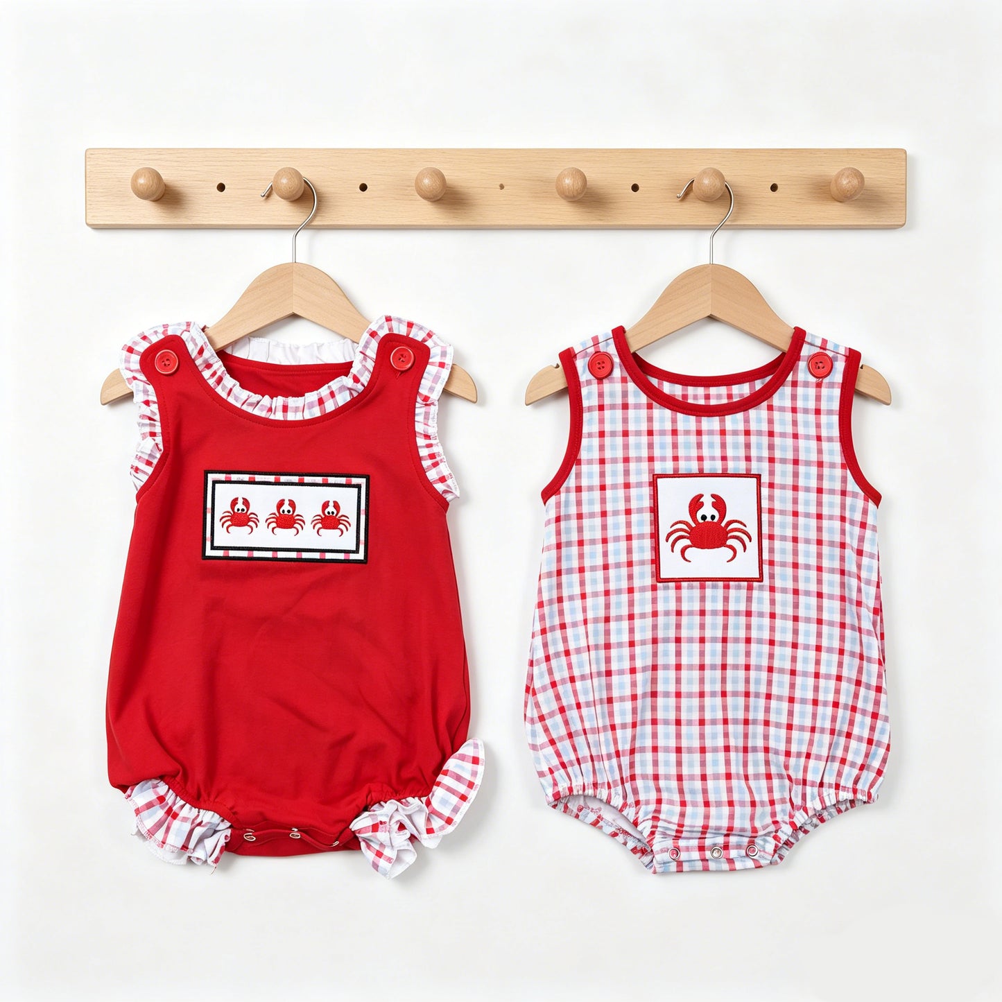 Sibling Baby Girls Boys  Embroidery Carb Bubble Romper