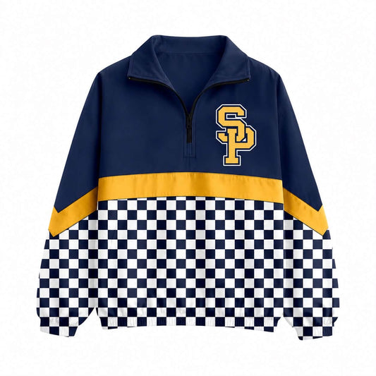 (Custom Design Preorder MOQ 5) SP Checked Print Girls & Women Sports Team Long Sleeve Zipper Pullover Jacket