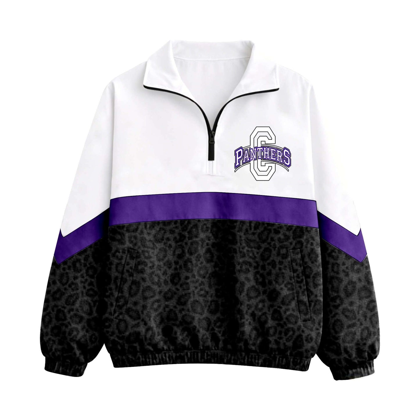 (Custom Design Preorder MOQ 5)  Panters Print Girls & Women Sports Team Long Sleeve Zipper Pullover