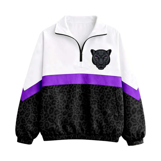 (Custom Design Preorder MOQ 5)  Panther +Leopard  Print Girls & Women Sports Team Long Sleeve Zipper Pullover