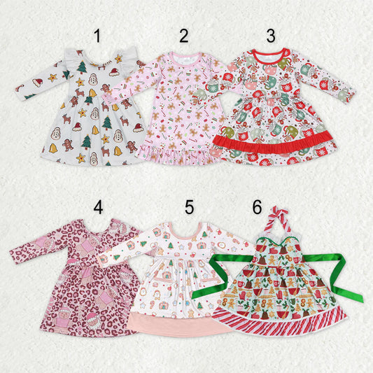 Sibling Baby Girls Gingerbread Candy Cane Christmas Ruffle Knee Length Dresses