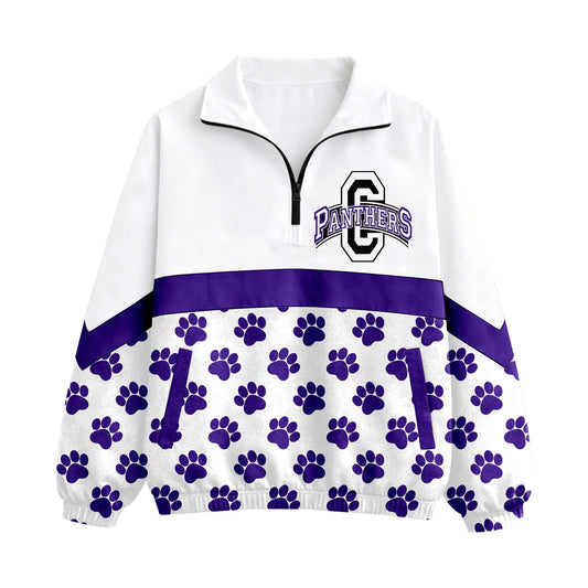 (Custom Design Preorder MOQ 5)  Purple Paw Print Girls & Women Sports Team Long Sleeve Zipper Pullover