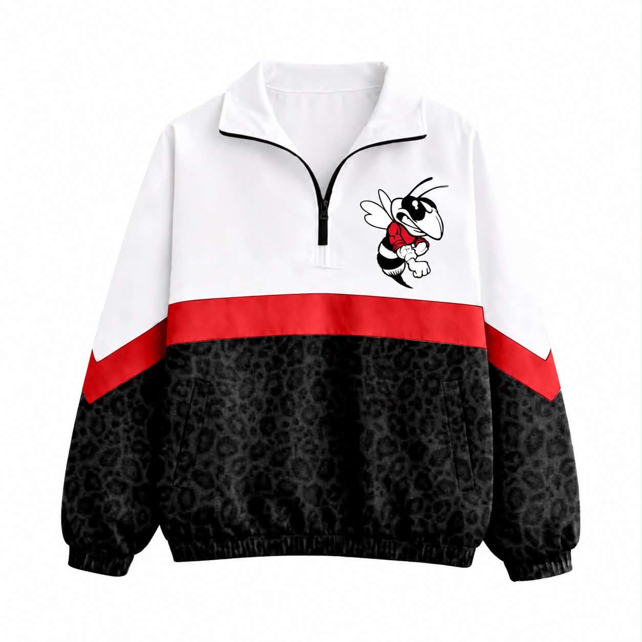 (Custom Design Preorder MOQ 5) Teams Hornet Leopard Print Girls & Women Sports  Long Sleeve Zipper Pullover Jacket