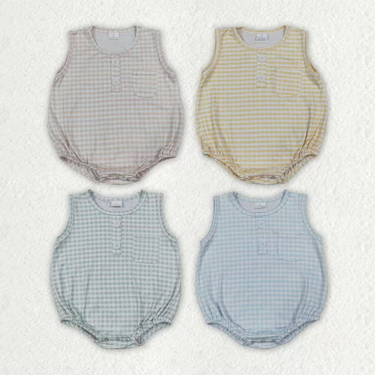 Sibling Baby Boys Gingham Sleeveless Bubble Romper