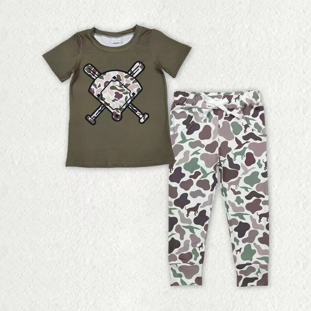 Sibling Baby Boys Southern Camo Baseballs Top Legging Jogger Pants Outfit