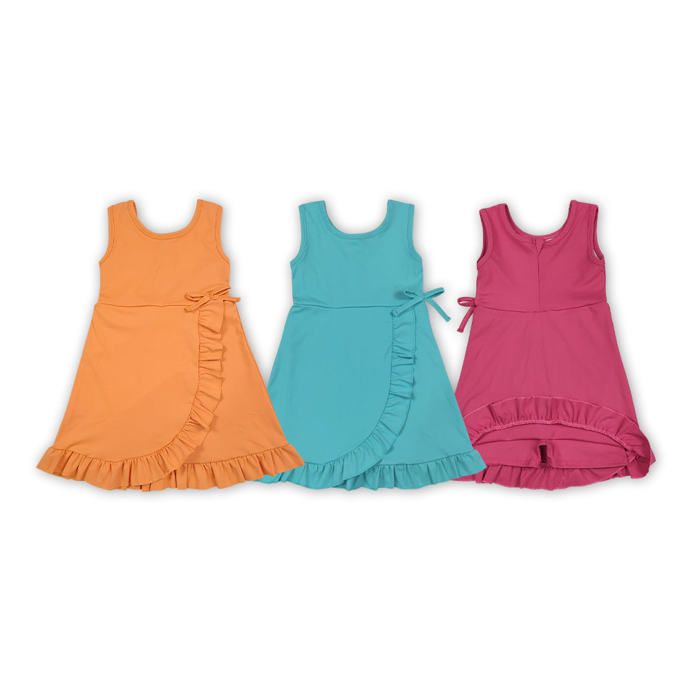 Sibling Baby Girls Solid Color Sleeveless Active Dress With Shorts Under