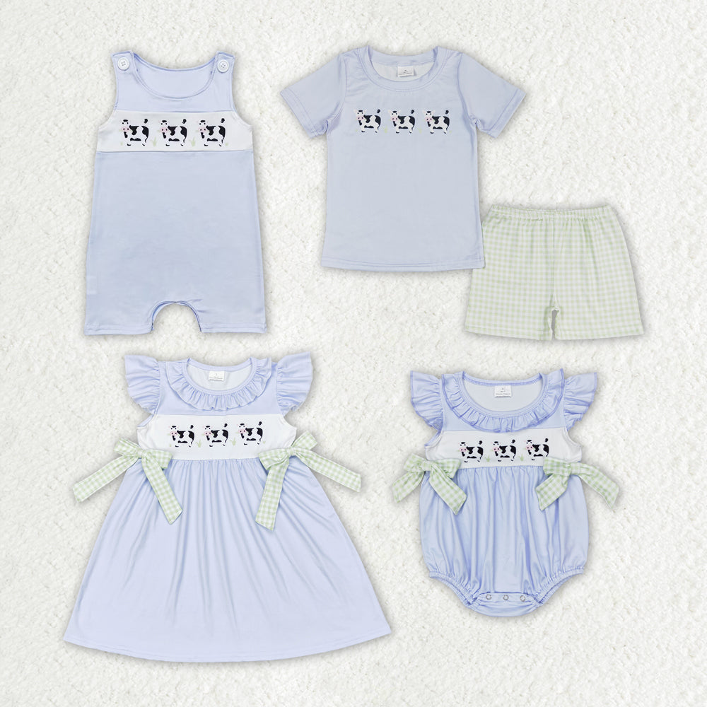 Baby Girls Boys Cows Western Sibling Dresses Rompers Sets