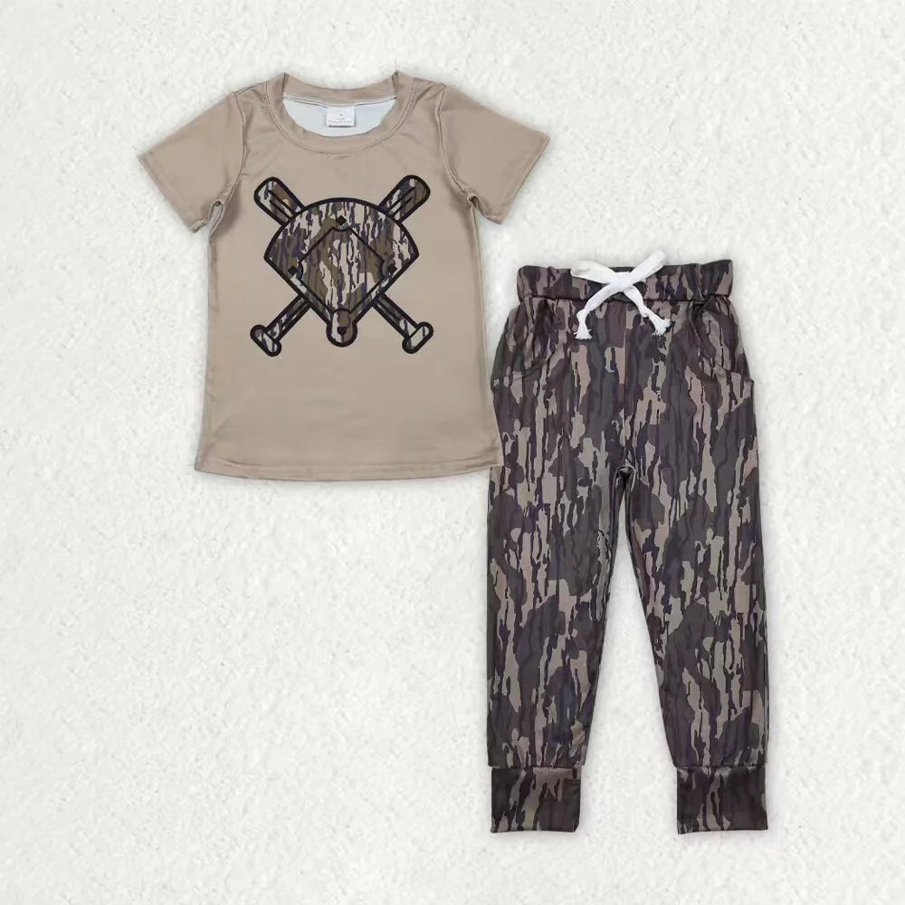 Sibling Baby Boys Southern Camo Baseballs Top Legging Jogger Pants Outfit