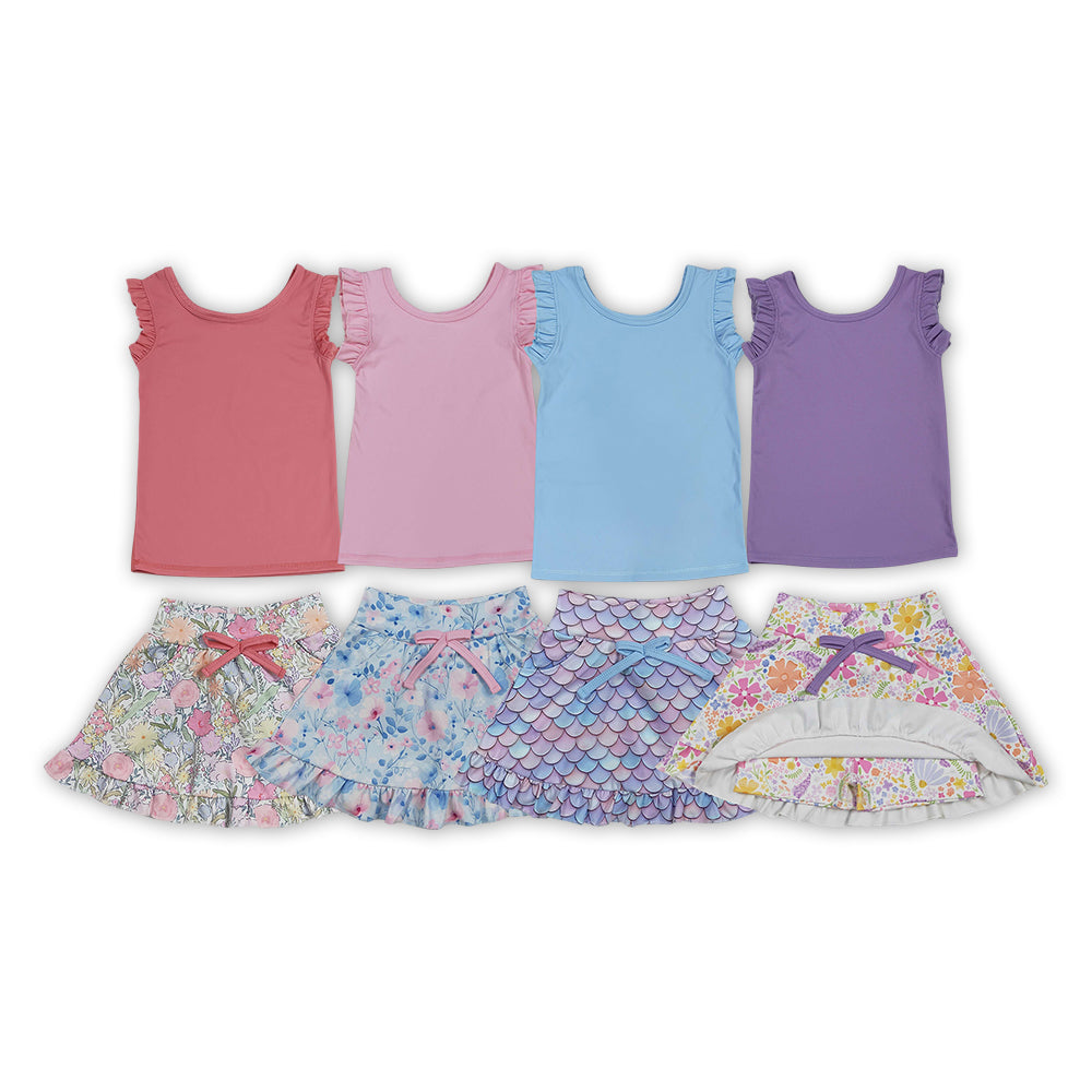Sibling Baby Girls Sleeveless Vest Top Flowers Shirt Shorts Yoga Active Clothes Sets