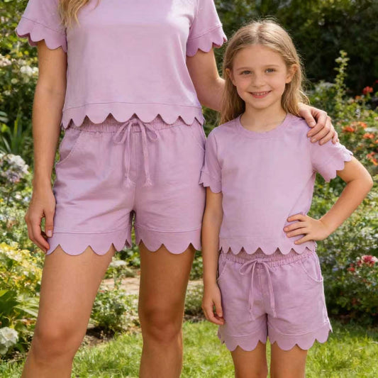 Mommy and Me Violet Cotton Short Sleeve Top Scallop Outfits