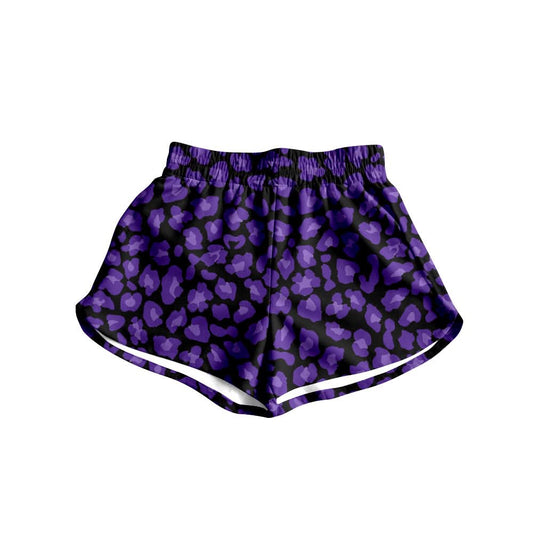 (Custom Design Preorder MOQ 5) Purple Leopard Girls & Women Sports Bottom Shorts